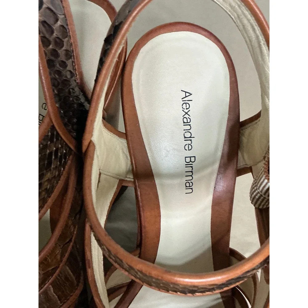 Alexandre‎ Birman Snakeskin Strappy Wedge Sandals Brown Leather Heels